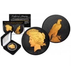 1922 Peace Silver Dollar Black Ruthenium & 24kt Gold Enhanced