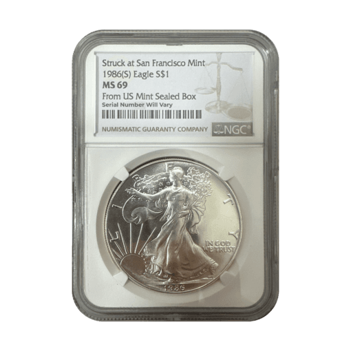 1986(S) Silver Eagle Struck at the San Francisco Mint - NGC MS69 US Mint Sealed Box