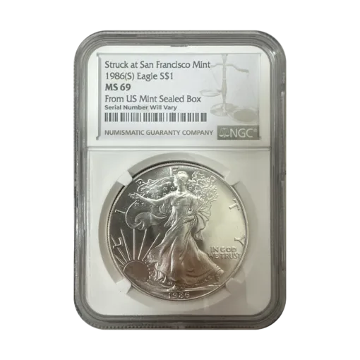 1986(S) Silver Eagle Struck at the San Francisco Mint - NGC MS69 US Mint Sealed Box
