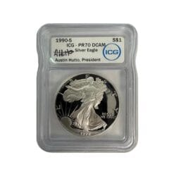 1990-S Silver Eagle - Austin Hutto Signature Label - ICG PR70 DCAM