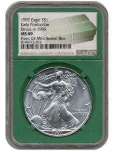 1997 Silver Eagle Struck in 1996 - Early Production - NGC MS69 Monster Box Label