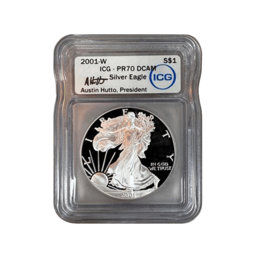 2001-W Silver Eagle - Austin Hutto Signature Label - ICG PR70 DCAM