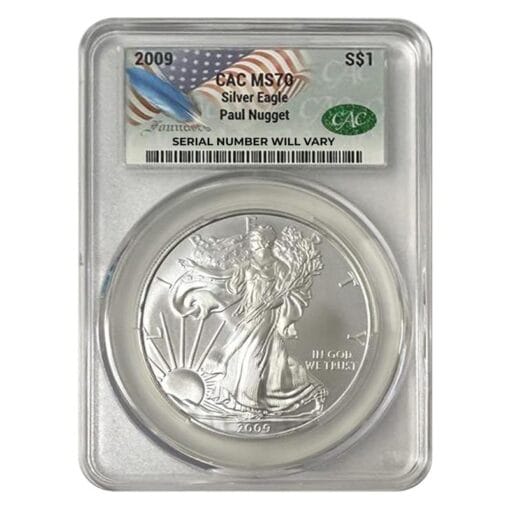 2009 Silver Eagle CAC MS70 - Flag Label - Paul Nugget Signature