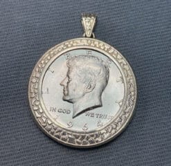 1964 Kennedy Half Dollar 50 Cent Uncirculated Sterling Silver 925 Bezel Pendant