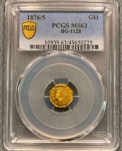 California Gold!! 1876/5 $1 Octagonal California Gold Piece. BG-1128. PCGS MS-63.