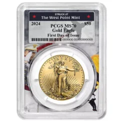 2024 $50 American Gold Eagle 1 oz PCGS MS7O FDOI West Point Frame
