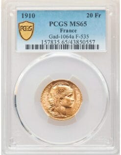 1910 France Gold 20 Fr PCGS MS65