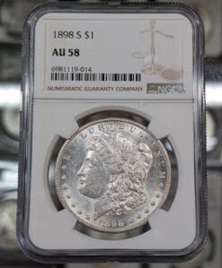 1898-S Morgan Silver Dollar. NGC AU58. Nice white coin.