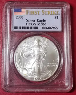 PCGS MS69 2006 Silver Eagle First Strike Flag Label