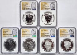 6 coin set 2024 morgan peace silver dollars ngc ms pf rp 69 fr in hand