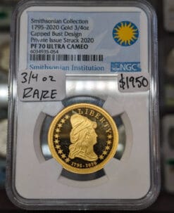 2020 Smithsonian 3/4 oz Gold Capped Bust Design Medal. NGC PF70