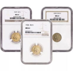 US Gold $2.50 Indian Head Quarter Eagle - NGC MS61 - Random Date and Label