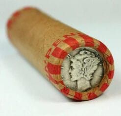 Old US Silver Dime On One End ~ Wheat Penny Lincoln Cent Roll ~ Estate Coins