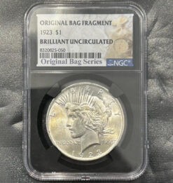 1923 Peace Silver Dollar certified NGC Brilliant Uncirculated. Original bag series.