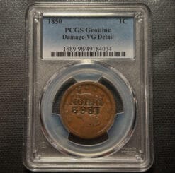 1850 Braided Hair Large Cent counterstamped "1862 UNION" certified PCGS Det.