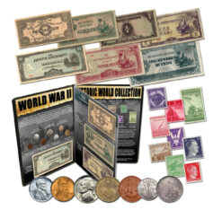WWII Historic 23-Piece Coin, Note & Stamp World Collection